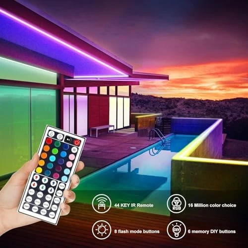 Waterproof Led Lights for Bedroom, 32.8ft (2 Rolls of 16.4ft) Led Strip Lights, 300 LEDs Color Changing RGB 44 Keys... — LED Strip Lights, DAYBETTER