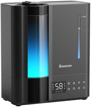 Humidifier for Bedroom, Warm & Cool Mist for Large Room, Top Fill Ultrasonic, Humidity Sensor, Essential Oil, 60H... — Humidifier, BREEZOME