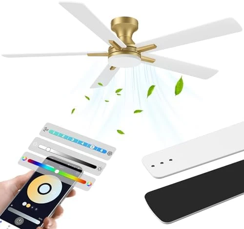52” Smart Flush Mount Ceiling Fan with Lights and Remote — Smart Fan, Lorpies