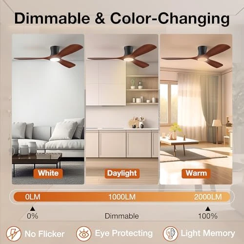 Smart Wood Flush Mount Ceiling Fan with Lights — Smart Fan, Hoenofly