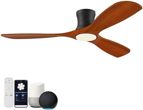 Smart Wood Flush Mount Ceiling Fan with Lights — Smart Fan, Hoenofly