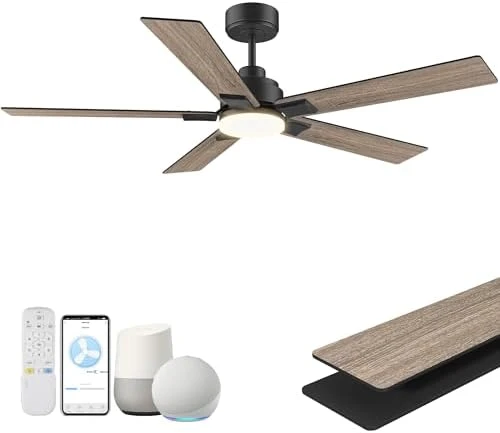 52 Inch Ceiling Fans with Lights, Smart Low Profile Ceiling Fan with Light and Remote Control — Smart Fan, Hoenofly