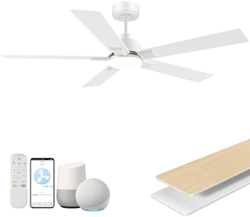 52 Inch Ceiling Fans with Lights, Smart Low Profile Ceiling Fan with Light and Remote Control — Smart Fan, Hoenofly