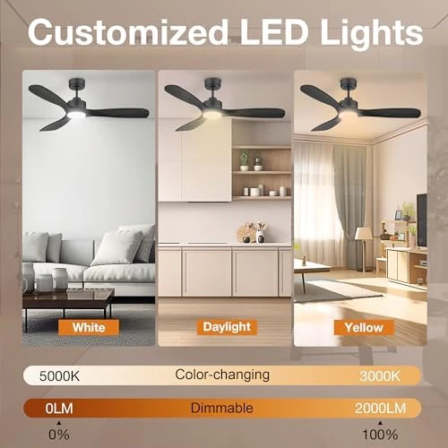 52" Wood Smart Ceiling Fan with Lights Remote — Smart Fan, Hoenofly
