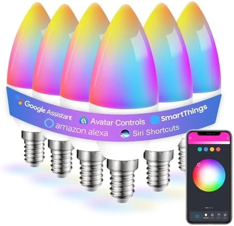 6 Pack E12 Smart LED Light Bulbs — Smart Light Bulb, Avatar Controls