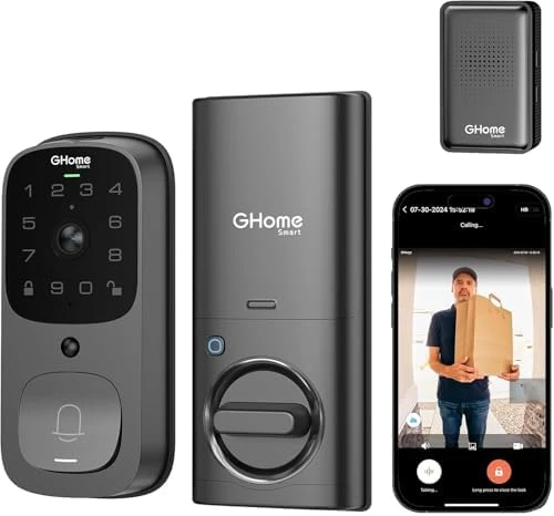 3 in 1 Door Lock with Fingerprint, WiFi, Keyless Entry Smart Deadbolt, 2K HD Camera — Smart Lock, GHome Smart