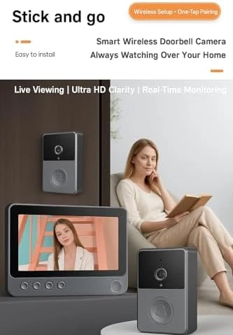 Battery Doorbell with 4.3 Inches Screen — Video Doorbell, Generic