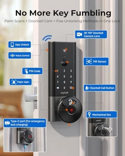 Palm Vein Smart Lock with 2K Security Camera & Video Doorbell — Smart Lock, Anybell