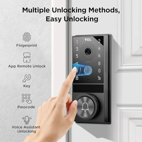 Security Video Smart Lock, 3-in-1 2K Camera, Doorbell & Fingerprint Keyless Entry Door Lock — Smart Lock, TCL