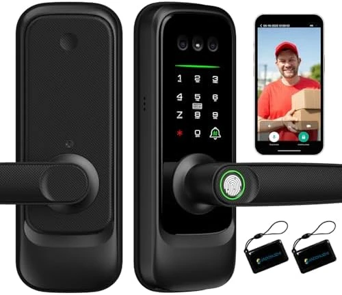 Smart Lock with Camera, 3D Face Recognition Palm Vein Fingerprint Keypad Access, Video Doorbell, WiFi Electronic Handle — Smart Lock, Jacchozhi