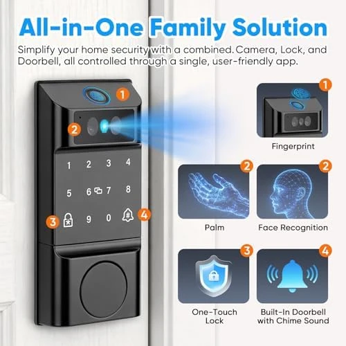 Smart Lock with Palm Vein, Facial Recognition & Fingerprint Keyless Entry — Smart Lock, MYPIN