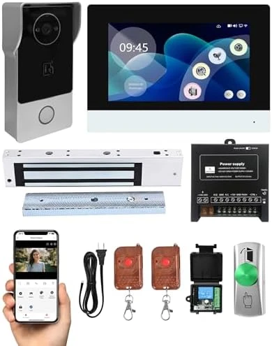 Smart Video Doorbell Intercom System with 600lb Magnetic Lock, 7" Touch Screen Wi-Fi Monitor, 1080P 2.0MP HD Camera,... — Smart Lock, YUANWIN