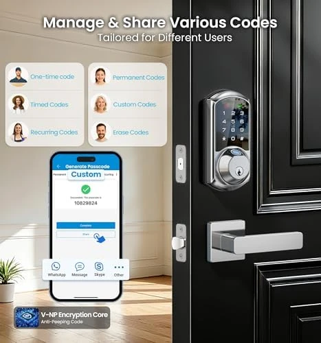 Fingerprint App Control Smart Lock with Heavy-Duty Zinc Alloy Handles — Smart Lock, Veise