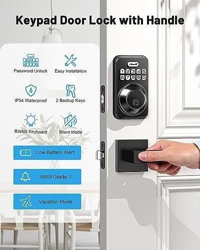 Keyless Entry Door Lock with 2 Lever Handles — Smart Lock, Zowill