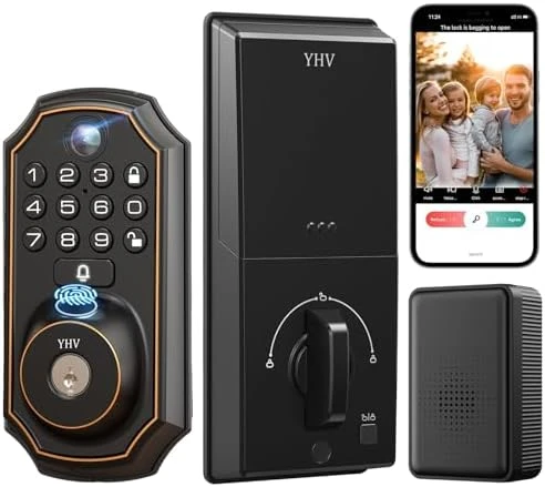 Keyless Entry Door Lock with Camera Fingerprint Smart Door Lock with App Remote Control — Smart Lock, YHV