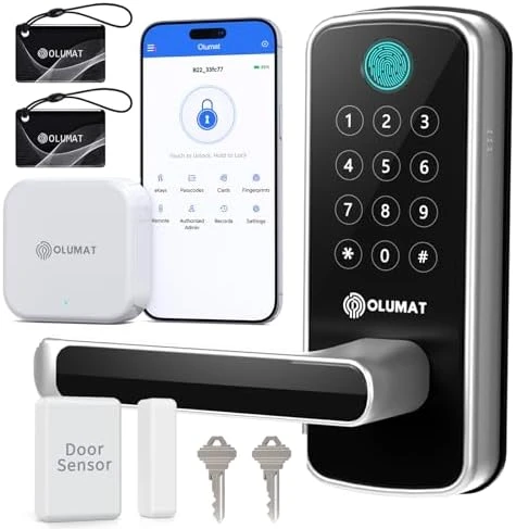 Smart Door Lock with WiFi Gateway, Keyless Entry Door Lock with Handle — Smart Lock, OLUMAT