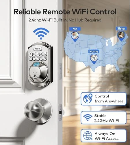 WiFi Smart Keyless Entry Door Lock with Handle — Smart Lock, TEEHO