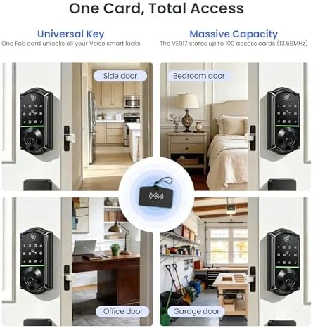 Smart Fingerprint Front Door Lock Set, App Control, 8-in-1 Keyless Entry Deadbolt with Lever Handle — Smart Lock, Veise