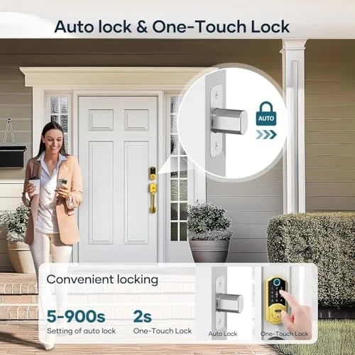 Smart Lock Front Door with Handle, Keyless Entry Door Lock Set, Fingerprint Smart Deadbolt with App Bluetooth,... — Smart Lock, SMONET