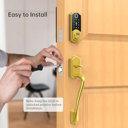 Smart Lock Front Door with Handle, Keyless Entry Door Lock Set, Fingerprint Smart Deadbolt with App Bluetooth,... — Smart Lock, SMONET