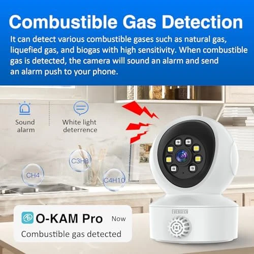 Smoke & Gas Detection Home Security Camera with Sound Alarm & Real Time Alert — Security Camera, EVERSECU