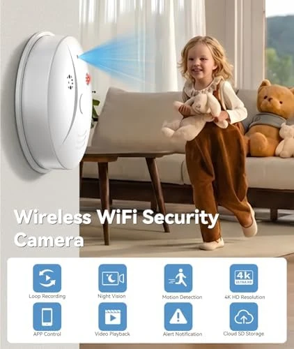 Wireless WiFi Indoor Camera Smoke Detector — Security Camera, DTCRCH