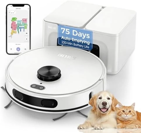 Robot Vacuum and Mop Combo with Self-Emptying — Robot Vacuum, SHELIKI