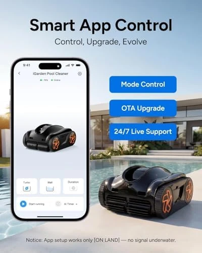 4-in-1 Robotic Pool Cleaner, 3.6H Cordless Pool Vacuum — Robot Vacuum, iGarden