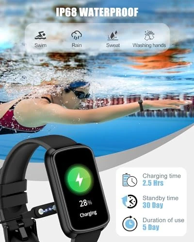 Fitness Tracker with Health Monitoring and IP68 Waterproof — Smart Watch, QVEQ