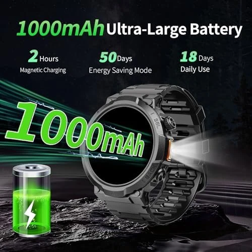 Military Smartwatch with Flashlight and 50-Day Battery — Smart Watch, Soudorv