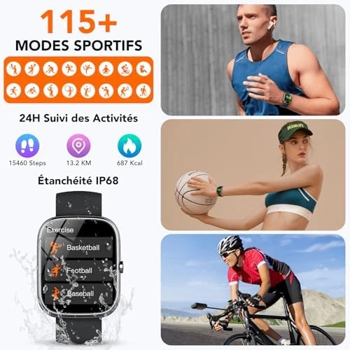 Smart Watch with Answer/Make Calls, Heart Rate/Sleep Monitor, IP68 Waterproof, 115+ Sports Activity Trackers — Fitness Tracker, taopodo