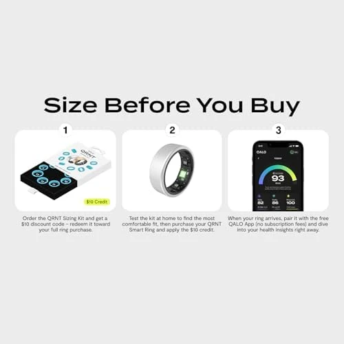 QRNT Smart Ring – Snug Fit – Size Up – Water-Resistant Titanium Fitness Tracker — Smart Ring, QALO