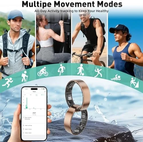 Smart Ring with Sleep Monitoring, Step Counting, Heart Rate, Blood Oxygen for iOS and Android, No Subscription Fee, IP68... — Smart Ring, Free Shark