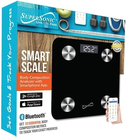 Bluetooth Enabled Fitness Weight Scale Tracker — Smart Scale, Supersonic
