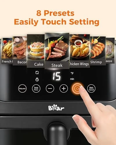 Air Fryer, 6.4Qt Stainless Steel with 8 Presets — Air Fryer, Bear