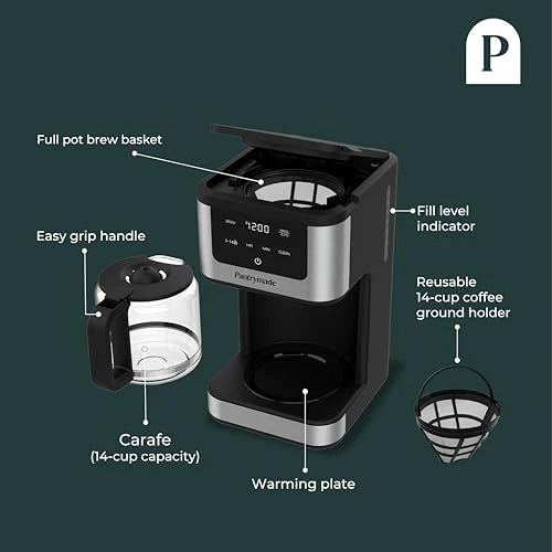 Deluxe 14 Cup Programmable Drip Coffee Maker with Glass Carafe — Coffee Maker, Pantrymade