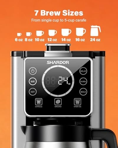Programmable 5 Cup Drip Coffee Maker with Single Serve & Carafe — Coffee Maker, SHARDOR