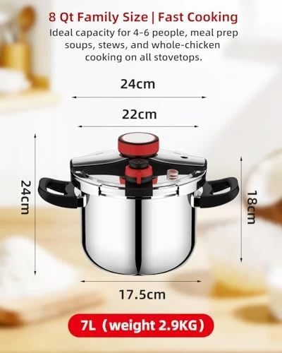 8 Qt Pressure Cooker, 3-in-1 Fast Cooking with One-Hand Locking — Multicooker, Jyxmor