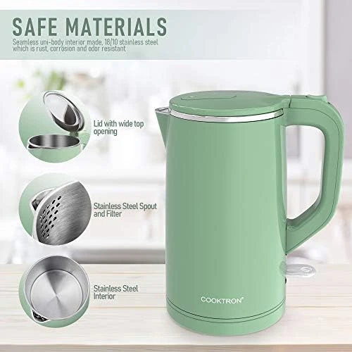 Electric Kettle Quiet, Double Wall Hot Water Boiler BPA-Free, Cool Touch, Cordless — Electric Kettle, COOKTRON