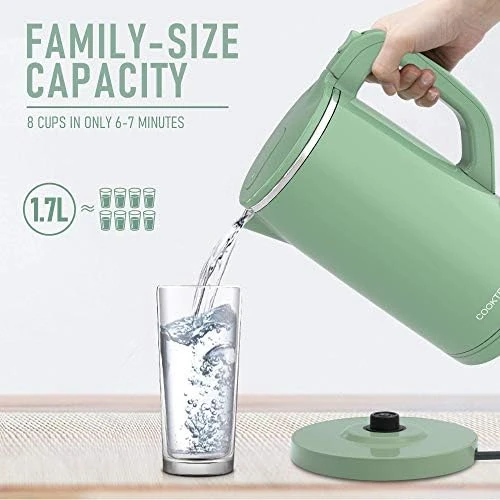 Electric Kettle Quiet, Double Wall Hot Water Boiler BPA-Free, Cool Touch, Cordless — Electric Kettle, COOKTRON