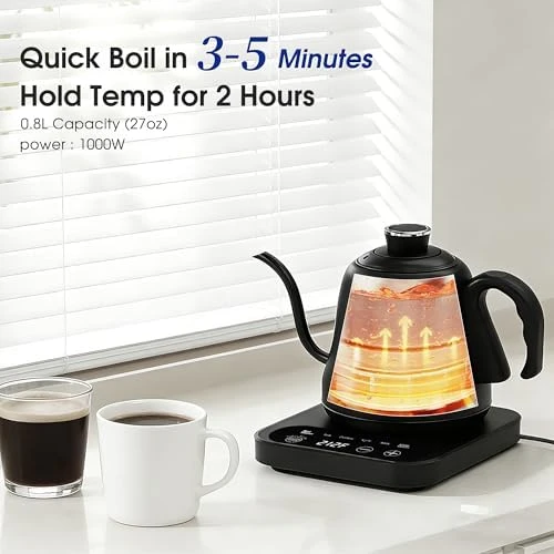 Gooseneck Electric Kettle with ±1°F Temperature Control — Electric Kettle, Visit the REXYHOME Store
