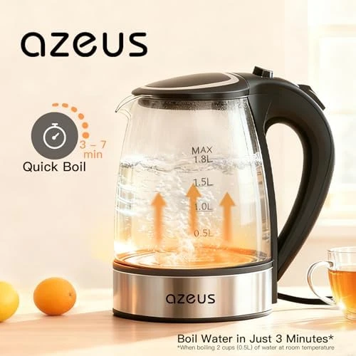 Electric Kettle 1800W Cool Touch Anti-scalding Design 1.8L Large Capacity BPA-Free White — Electric Kettle, AZEUS