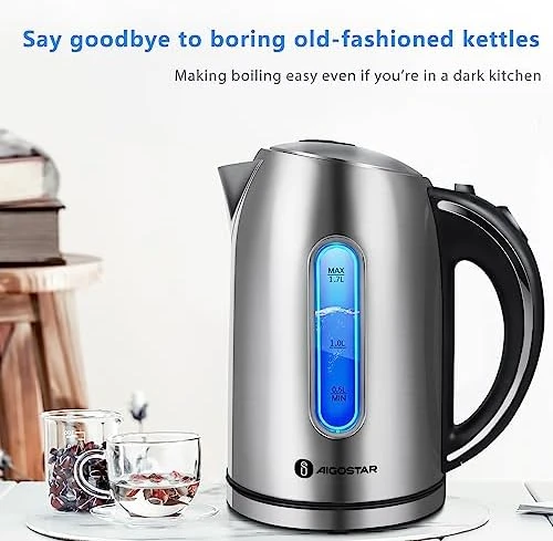 Electric Kettle Stainless Steel, 1.7 Liter Cordless Tea Kettle — Electric Kettle, Aigostar
