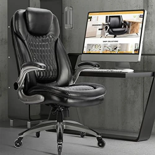 Ergonomic Computer Desk Chair, High Back Leather Chair with Padded Flip-up Arms, Swivel Home Office Chair Upgraded... — Smart Chairs, COLAMY
