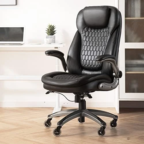 Ergonomic Computer Desk Chair, High Back Leather Chair with Padded Flip-up Arms, Swivel Home Office Chair Upgraded... — Smart Chairs, COLAMY