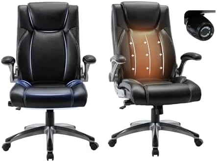 Ergonomic Computer Desk Chair, High Back Leather Chair with Padded Flip-up Arms, Swivel Home Office Chair Upgraded... — Smart Chairs, COLAMY