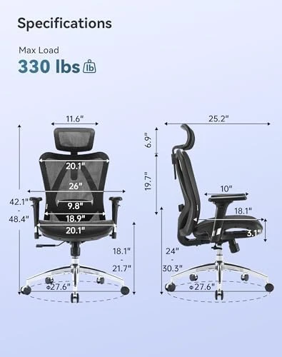 Ergonomic Mesh Office Chair, High Back Home Desk Chair with 3D Armrests, Lumbar Support and Adjustable Headrest,... — Smart Chairs, SIHOO