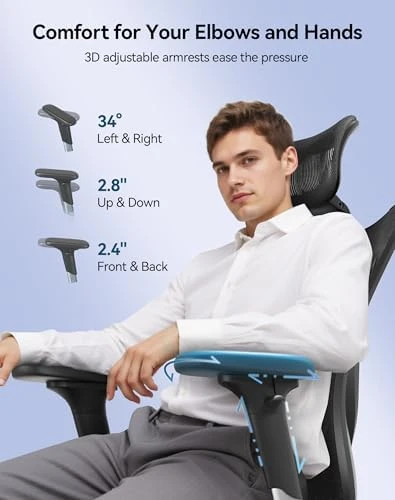 Ergonomic Mesh Office Chair, High Back Home Desk Chair with 3D Armrests, Lumbar Support and Adjustable Headrest,... — Smart Chairs, SIHOO