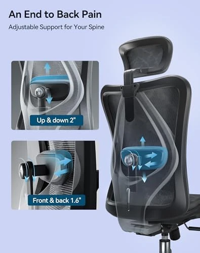 Ergonomic Mesh Office Chair, High Back Home Desk Chair with 3D Armrests, Lumbar Support and Adjustable Headrest,... — Smart Chairs, SIHOO