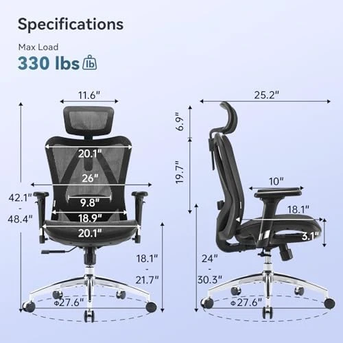 Ergonomic Mesh Office Chair, High Back Home Desk Chair with 3D Armrests, Lumbar Support and Adjustable Headrest,... — Smart Chairs, SIHOO